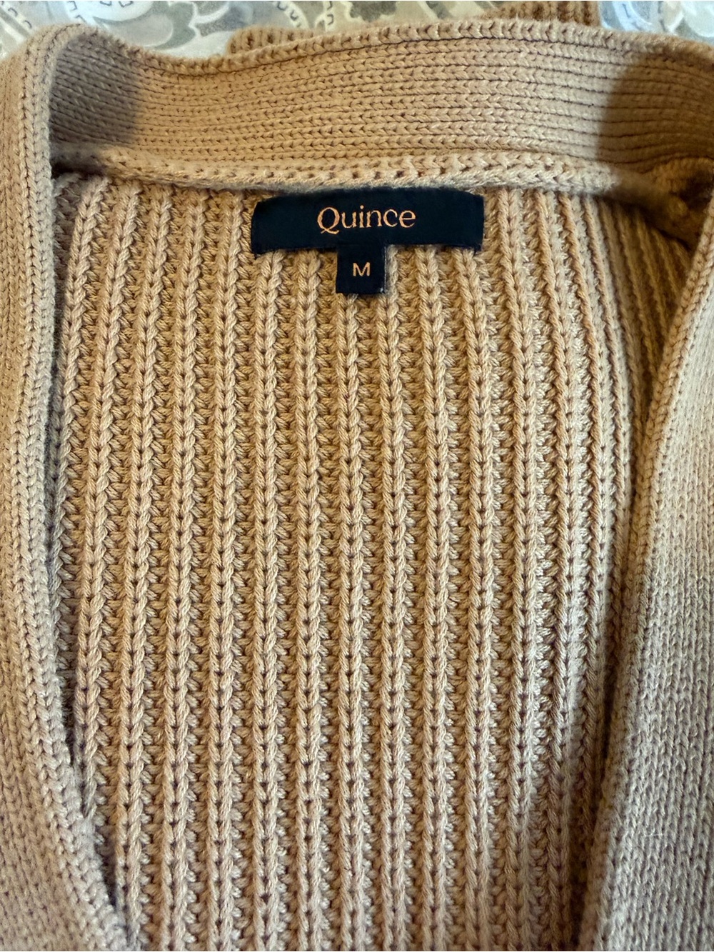 Quince Women's 100% Organic Cotton Ribbed Oversized Sweater in Camel Tan